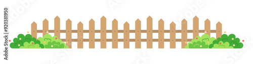 Wooden fence with bush isolated on white background