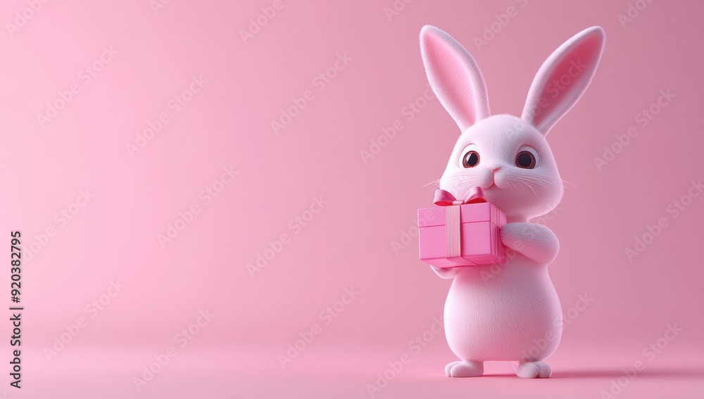 Obraz premium Cute Bunny Holding Gift