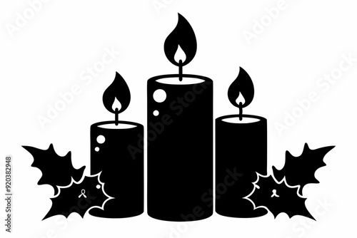 Set candle silhouettes for religion commemorative and party icon. Vector Black flat symbol collection isolated on transparent background. Editable stroke some melted and others solid white backround