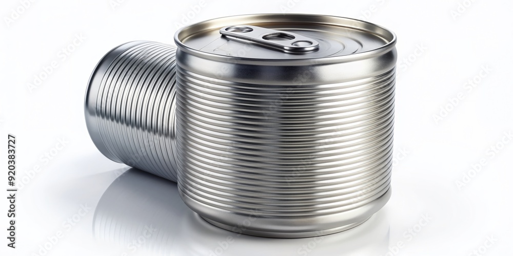 Shiny silver aluminum can with sleek design and ridged body, holding 330 milliliters or 11-15 ounces of liquid, isolated on white background. Shiny silver aluminum can with sleek design and ridged body, holding 330 milliliters or 11-15 ounces of liquid, isolated on white background.