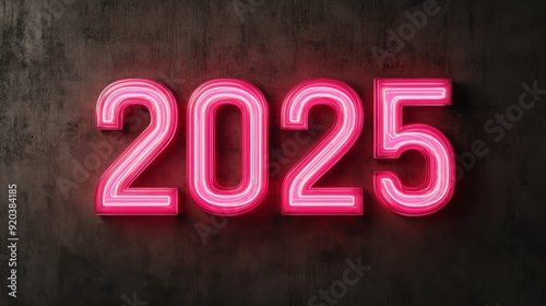 2025 in a retrofuturistic font with neon glow effects capturing the essence of 80s nostalgia and cyberpunk aesthetics