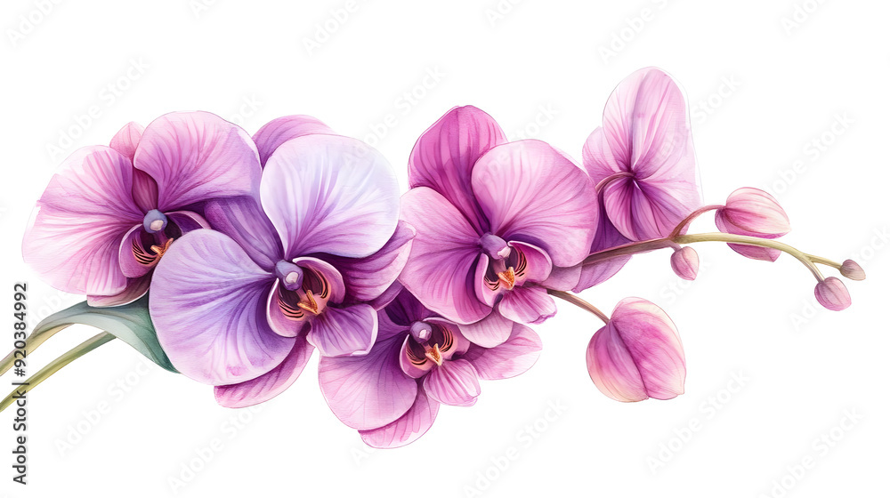 A beautiful illustration of pink orchids in full bloom. A beautiful illustration of pink orchids in full bloom.