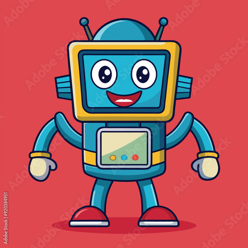 happy cartoon robot. vector flat design style
