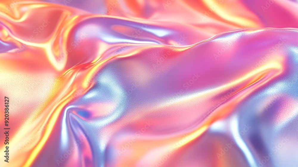 Holographic waved silk background with folds Holographic waved silk background with folds