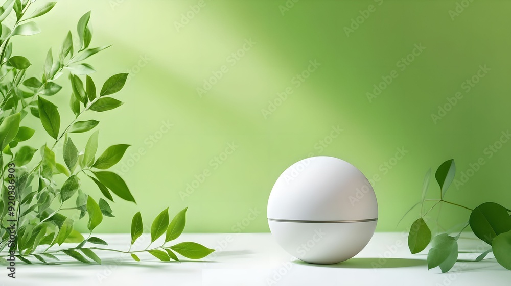 Eco-Tech Product Showcase with Minimalist Design on Bright Green and White Background.