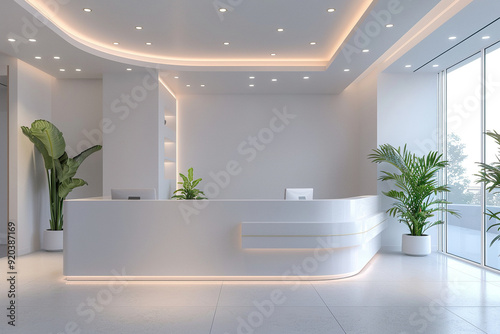 Modern reception desk in a medical center. Generated by artificial intelligence