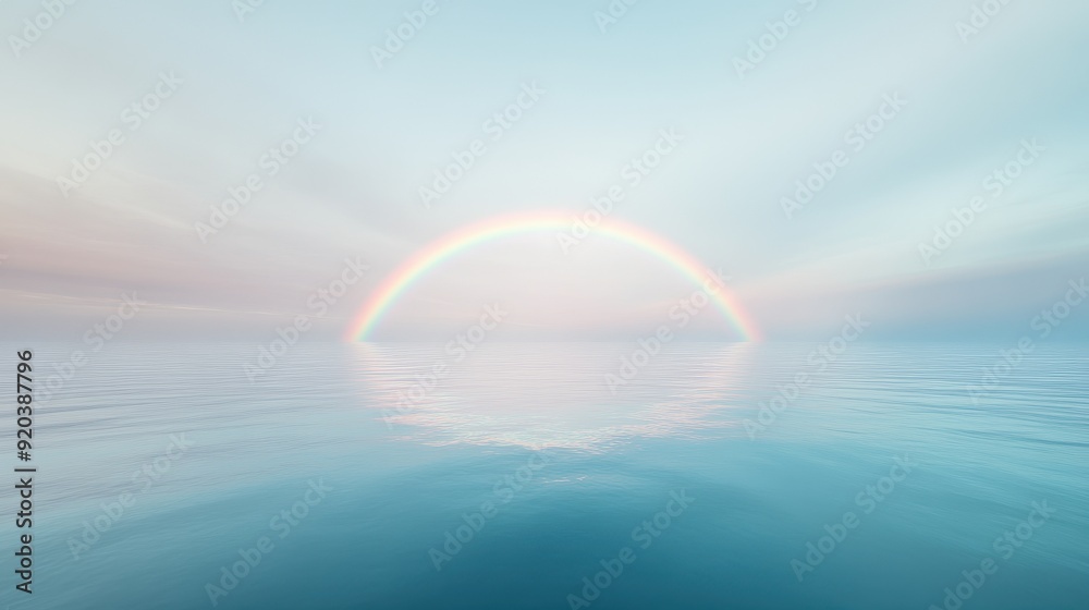 A rainbow is floating above the ocean A rainbow is floating above the ocean