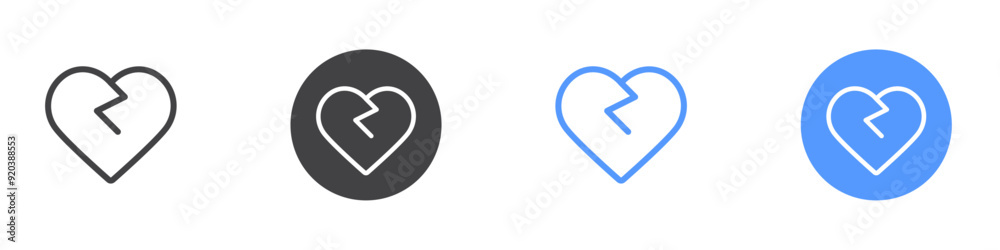 Broken Heart icon Flat simple outline set Broken Heart icon Flat simple outline set