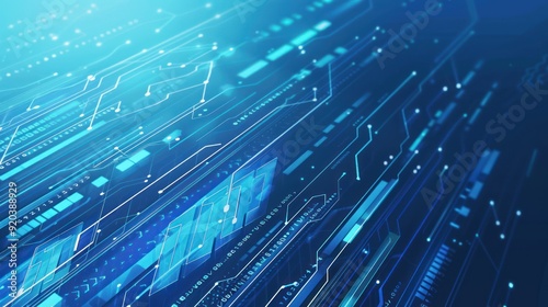 Wallpaper Mural Abstract Digital Circuitry with Glowing Lines and Data Torontodigital.ca