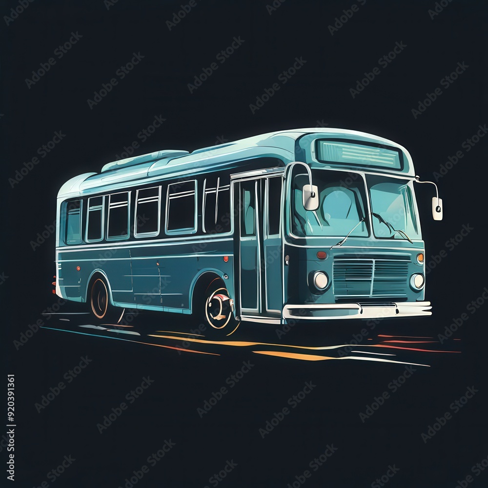 the AI Image Generator, empty retro-style city bus stands isolated