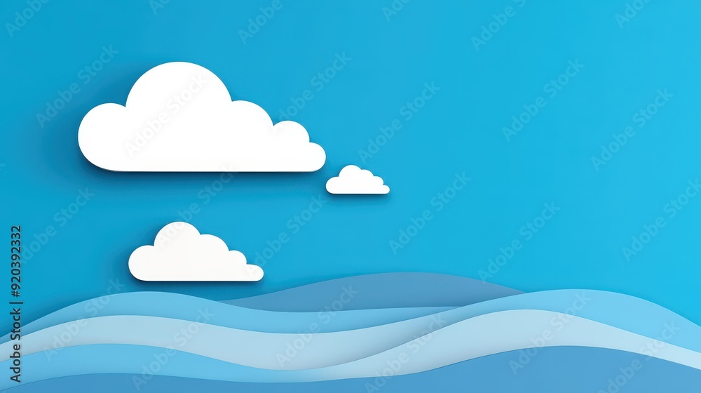 A whimsical white cloud drifts across a vibrant blue sky, featuring modern flat design elements and unique textures. A whimsical white cloud drifts across a vibrant blue sky, featuring modern flat design elements and unique textures.