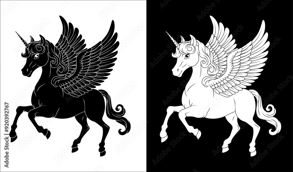 Fototapeta premium Unicorn Pegasus Wings Horn Horse Animal Cartoon