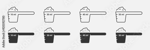 Measure cups or spoon line icon and glyph set. Prepare medicine, food, drink. Dosing ingredient, recipe
