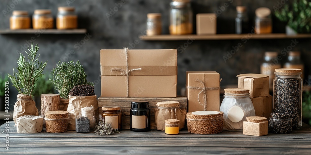 Top-Down View of Sustainable Product Packaging, generative ai