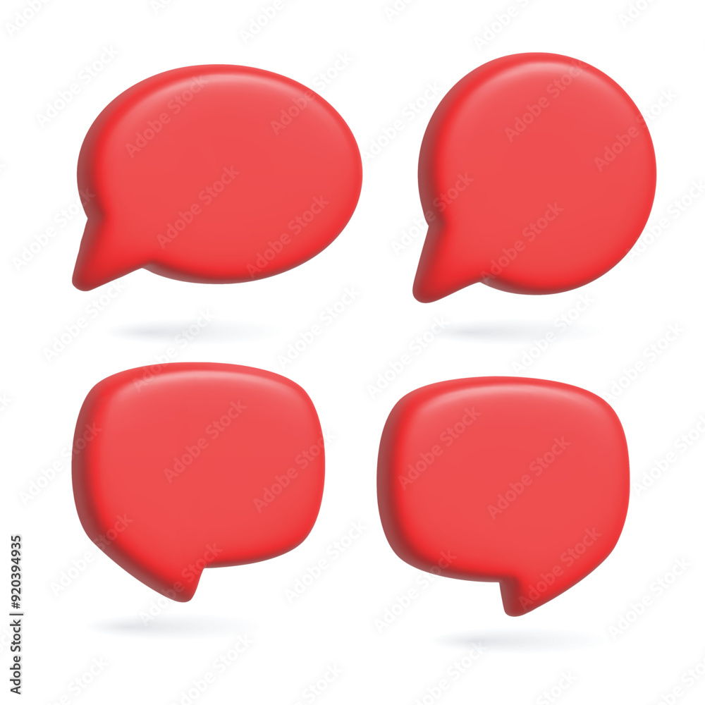 Render 3D illustration of red speech bubble. Mate speech bubble high quality vector. Symbol or emblem for speak bubble text, chatting box, message box outline cartoon. Vector illustration Render 3D illustration of red speech bubble. Mate speech bubble high quality vector. Symbol or emblem for speak bubble text, chatting box, message box outline cartoon. Vector illustration