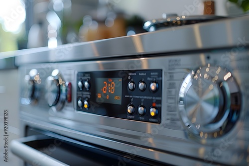 Modern Kitchen Oven Control Panel with Digital Display and Knobs