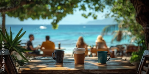 Casual Team Collaboration at a Coastal Cafe: Work and Leisure Combined, generative ai
