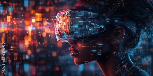 Excited Tech Enthusiast Exploring Holographic Shopping in a Vibrant World, generative ai