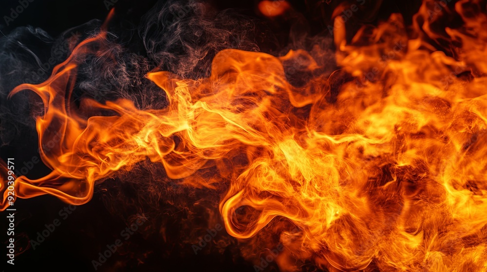 Fiery Inferno. Intense fire flames on a black background capturing the essence of power and... Fiery Inferno. Intense fire flames on a black background capturing the essence of power and...