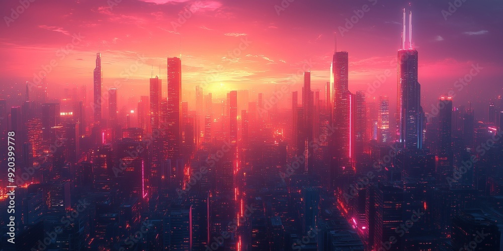 Sleek Architectural Marvels Illuminated by Vibrant Neon in a Dystopian Future, generative ai Sleek Architectural Marvels Illuminated by Vibrant Neon in a Dystopian Future, generative ai