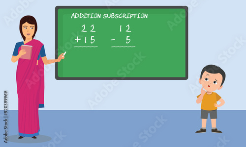 teacher in classroom teaching Math Addition and Subtraction.
