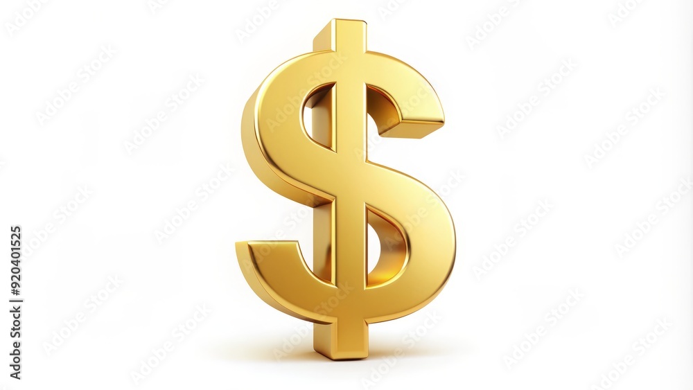 Shiny golden dollar sign icon isolated on a white background, symbolizing wealth, finance, and commerce, with a subtle gradient effect for added depth. Shiny golden dollar sign icon isolated on a white background, symbolizing wealth, finance, and commerce, with a subtle gradient effect for added depth.