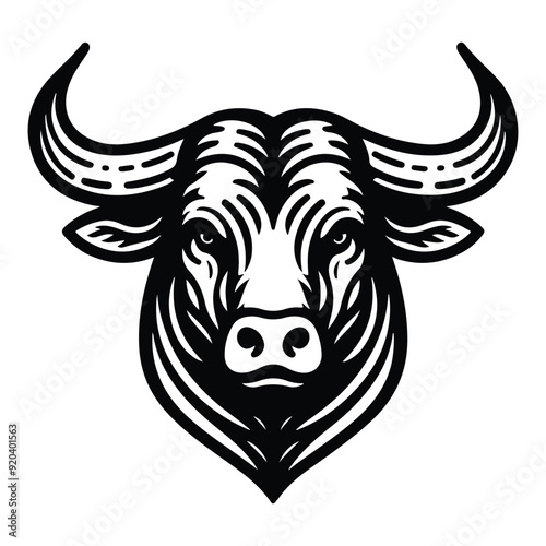 Line art of buffalo head cartoon vector