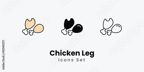 Chicken Leg Icons thin line and glyph vector icon stock illustration