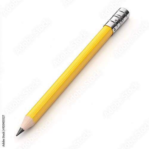 240805 51. Yellow wooden pencil with attached eraser, white background, 3D Rendering, isometric