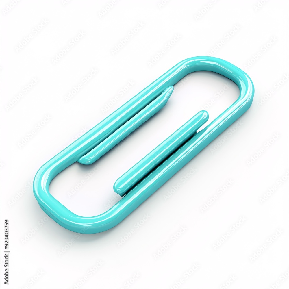 240805 62. Oversized turquoise plastic paper clip for organizing documents, white background, 3D Rendering, isometric 240805 62. Oversized turquoise plastic paper clip for organizing documents, white background, 3D Rendering, isometric