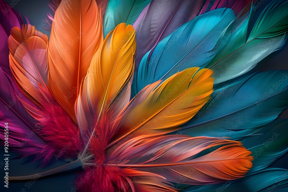 Petals of a flower blending into the feathers, creating a seamless transition from flora to feather. List of Art Media colored feathers background realistic Petals of a flower blending into the feathers, creating a seamless transition from flora to feather. List of Art Media colored feathers background realistic