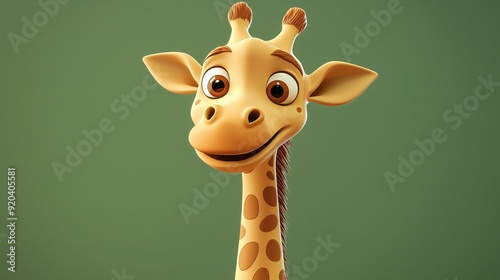 Adorable cartoon giraffe with a friendly smile on a green background. Illustration.