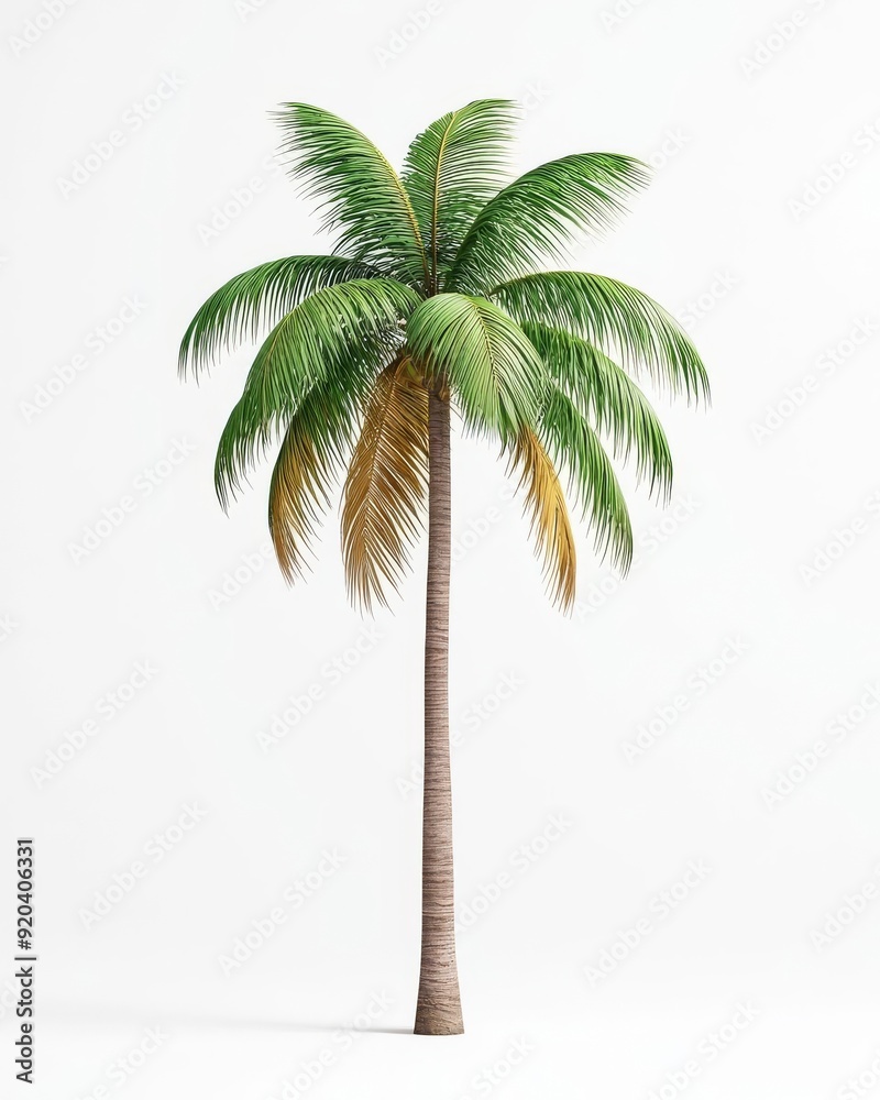 Obraz premium Exotic tall palm tree with vibrant coconuts, 3D illustration