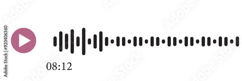 Music player soundbar. Audio speech spectrum noise with play button. Mobile messenger app chat. Sound wave of voice. Record interface. Equalizer icon with soundwave line. Vector illustration