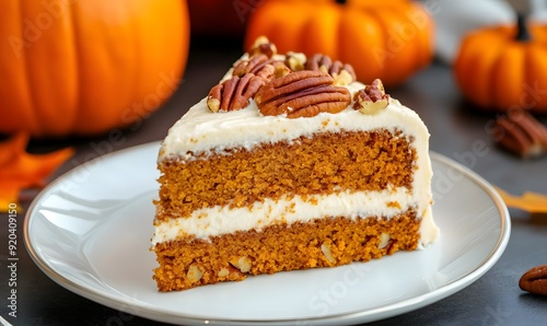 Wallpaper Mural A slice of homemade pumpkin cake with pecan nuts,  Generative AI Torontodigital.ca