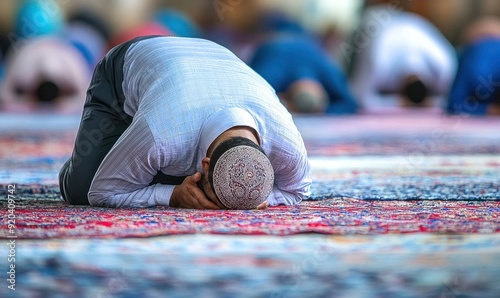 A Man Performing Sujud During Islamic Prayer photo