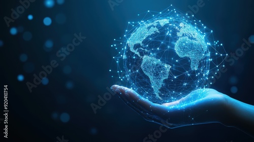 Hand Holding Digital Globe with Interconnected Nodes Symbolizing Global Business Strategy
