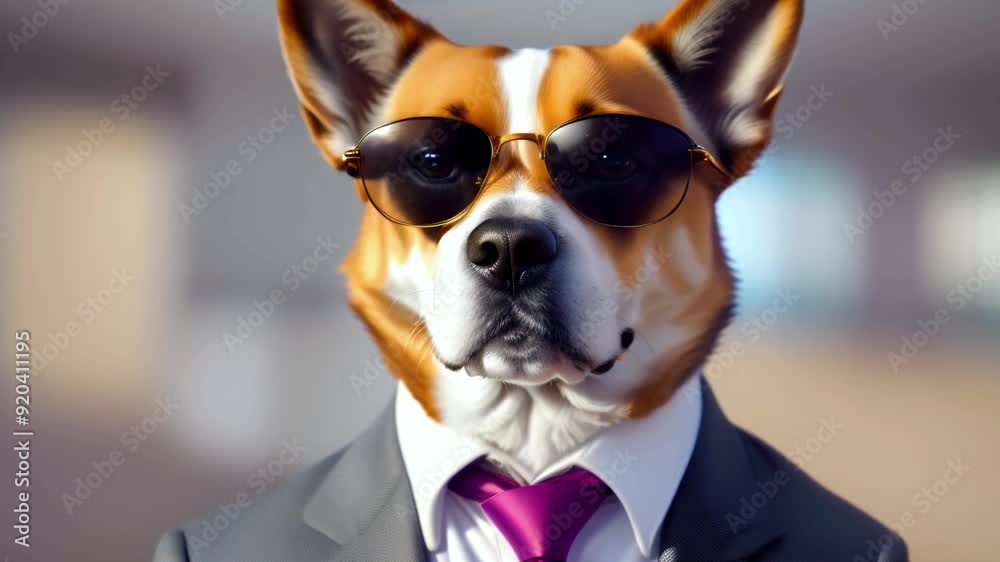 Stylish dog in business suit and sunglasses, professional canine dressed for success, funny pet wearing tie, cool fashion statement, humorous animal portrait, corporate look, office
Stylish dog in business suit and sunglasses, professional canine dressed for success, funny pet wearing tie, cool fashion statement, humorous animal portrait, corporate look, office