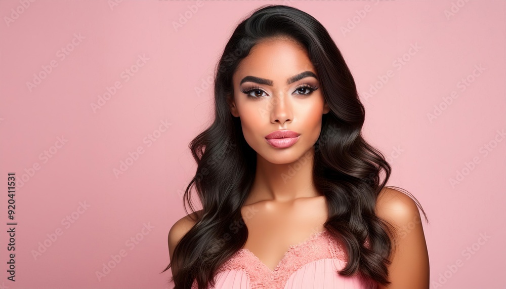Young Woman on Pastel Pink Background Young Woman on Pastel Pink Background