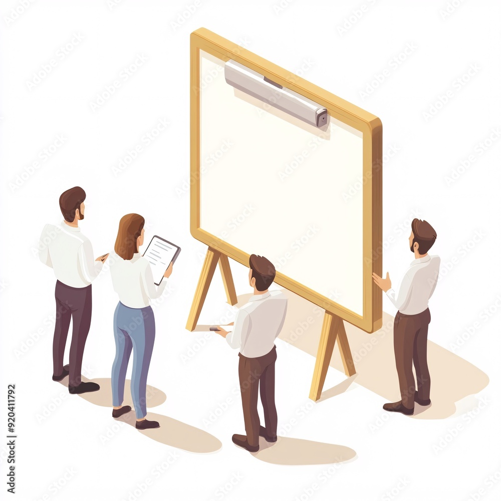Fototapeta premium 240805 153. Whiteboard in warm ivory tone, white background, 3D Rendering, isometric, smart board with touchscreen capabilities, slim profile, wireless connectivity