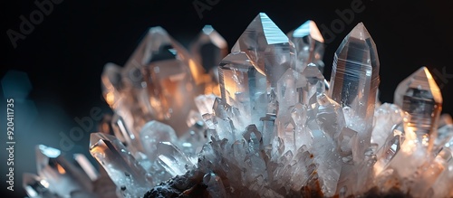A high-resolution close-up of a rough unpolished quartz crystal set against a dark background to highlight its natural formations and clarity.