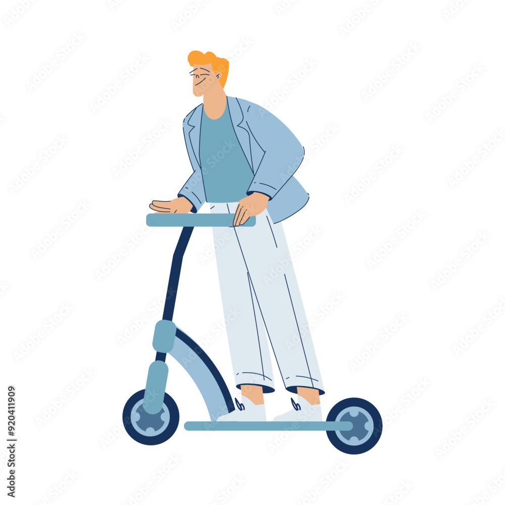 Electric Transport with Man Character Ride Scooter Vector Illustration Electric Transport with Man Character Ride Scooter Vector Illustration