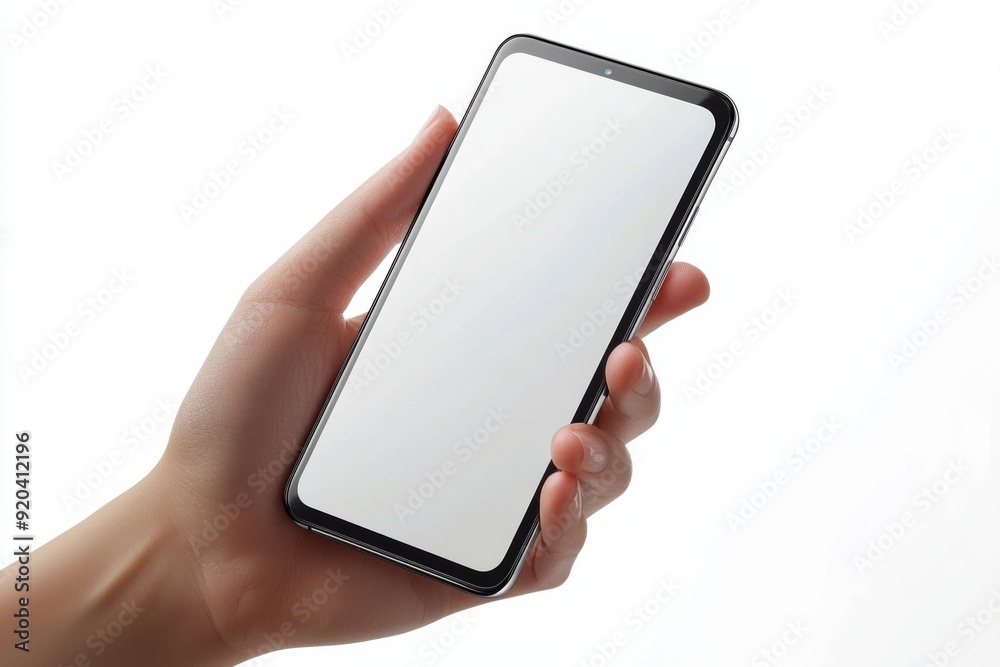 Blank Smartphone Mockup on Hand created with Generative AI Blank Smartphone Mockup on Hand created with Generative AI