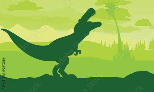 Dinosaurs BC. Landscape of prehistoric nature. Vector illustration