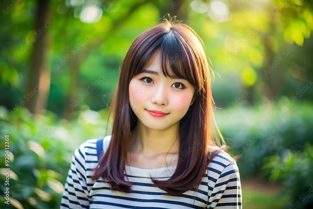 Beautiful Young Asian Woman Smiling in a Park. Beautiful Young Asian Woman Smiling in a Park.