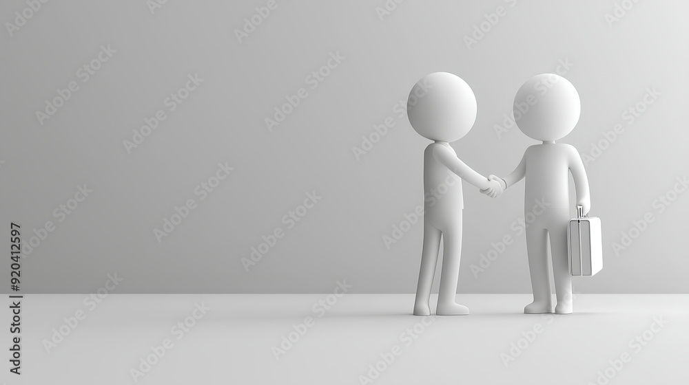 two simple white figures shaking hands, one holding a briefcase, two simple white figures shaking hands, one holding a briefcase,