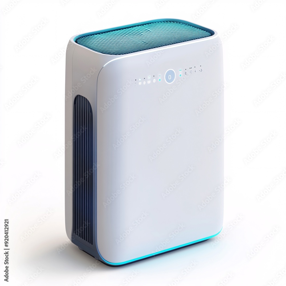 240805 185. Air purifier, azure sky hue, white background, 3D Rendering, isometric, smart wi-fi enabled, app controlled, PM2 240805 185. Air purifier, azure sky hue, white background, 3D Rendering, isometric, smart wi-fi enabled, app controlled, PM2