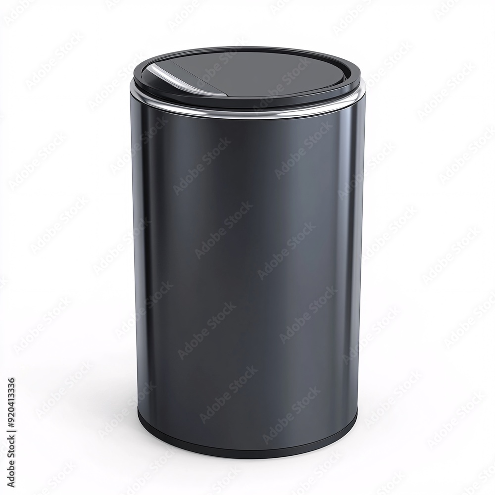240805 201. Trash can, charcoal gray color, white background, 3D Rendering, isometric, stainless steel body, touch-free sensor lid 240805 201. Trash can, charcoal gray color, white background, 3D Rendering, isometric, stainless steel body, touch-free sensor lid
