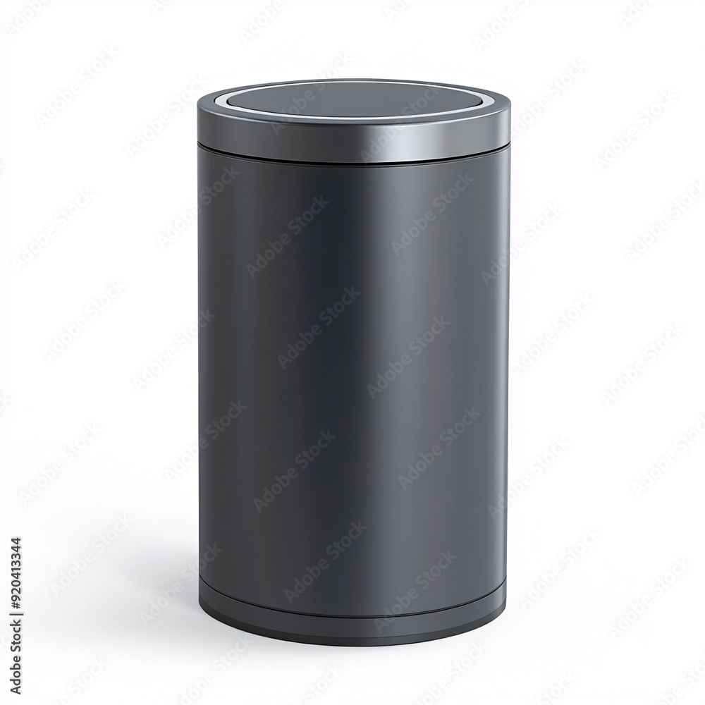 240805 201. Trash can, charcoal gray color, white background, 3D Rendering, isometric, stainless steel body, touch-free sensor lid 240805 201. Trash can, charcoal gray color, white background, 3D Rendering, isometric, stainless steel body, touch-free sensor lid