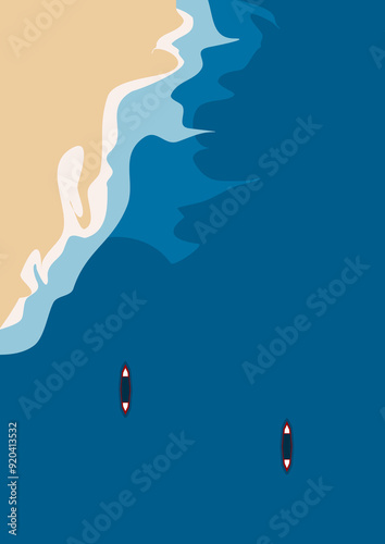 Summer nature landscape poster, cover, sunny beach scene, typography design. Summer vacation,